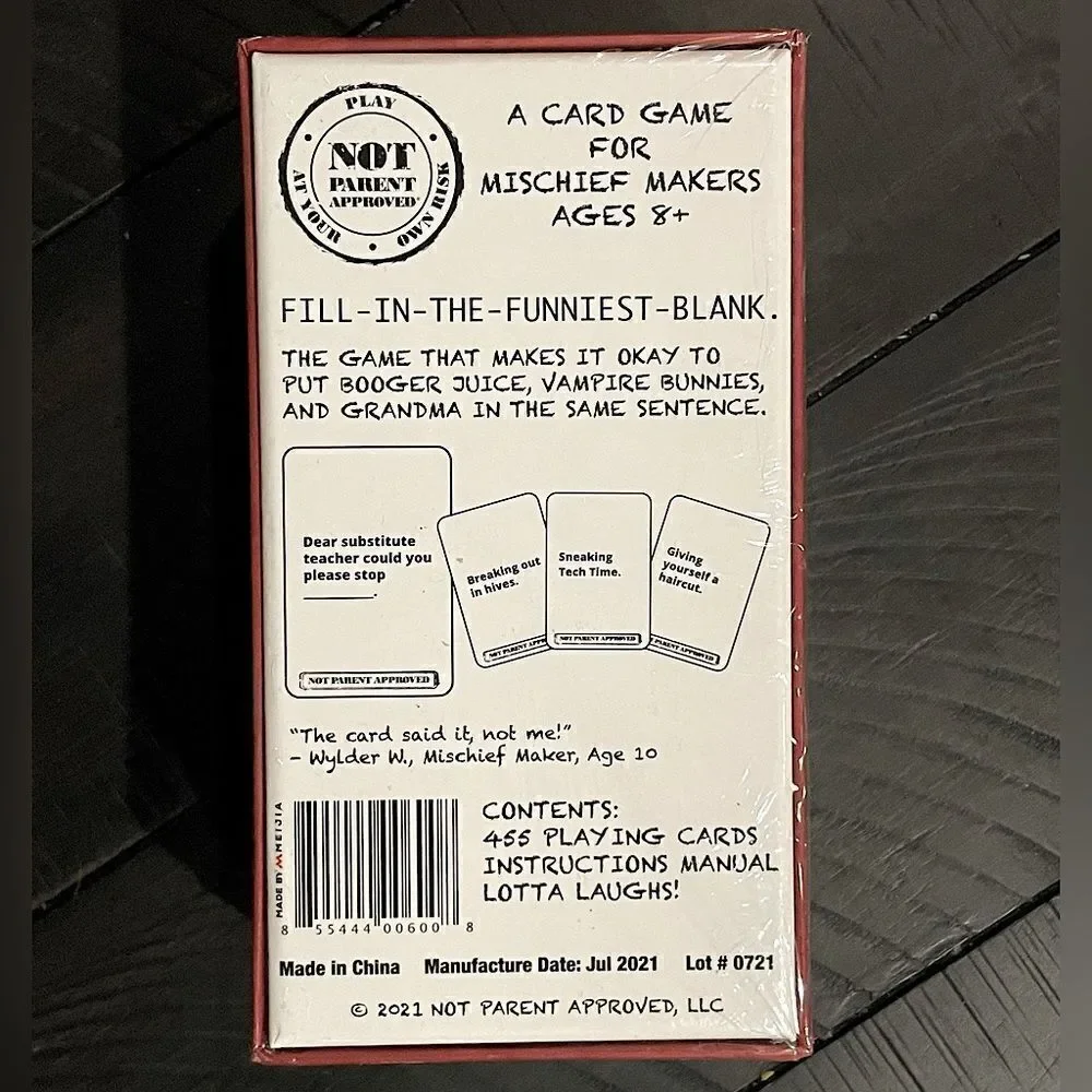 NWT! Not Parent Approved, Kids/Family, Card Game with 2-Expansion Packs. Ages 8+